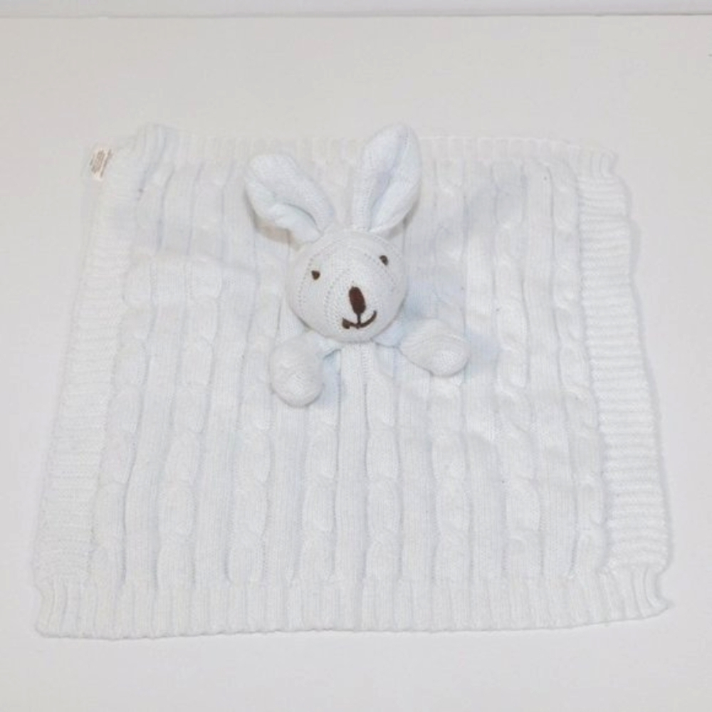 Baby Mode White Cable Knit Bunny Rabbit Security blanket Baby Lovey Nunu Soother